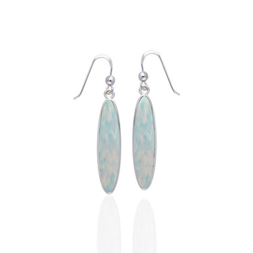 Modern Long Oval Inlaid Silver Earrings TER436 - Jewelry